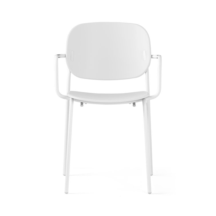 Matt Optic White Metal Arm Chair with Solid Back
