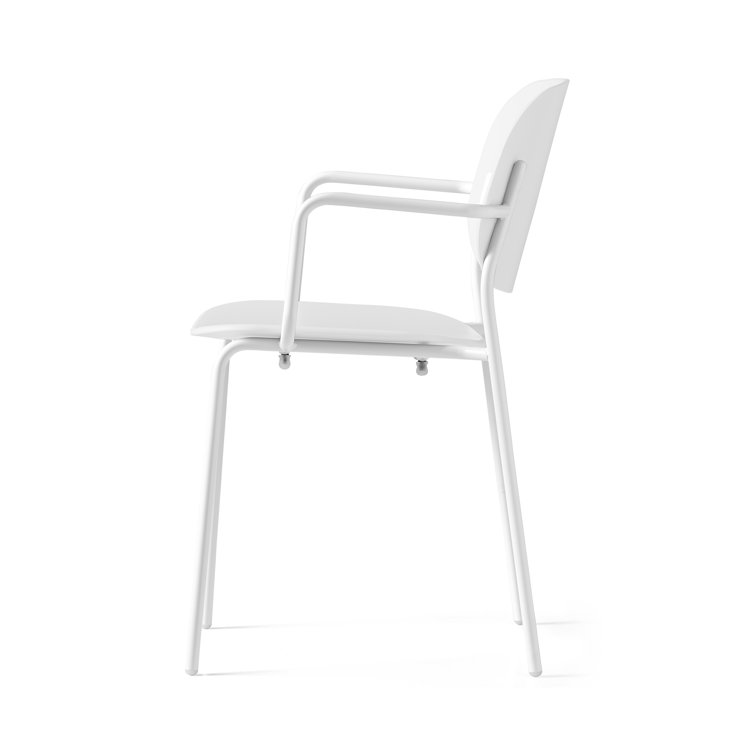 Matt Optic White Metal Arm Chair with Solid Back