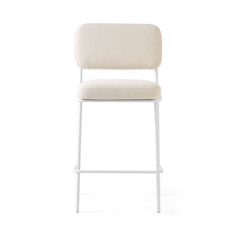 Painted Brass Light Sand Square Base Upholstered Counter Stool