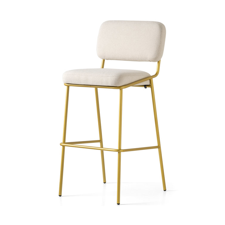 Painted Brass Light Sand Square Base Upholstered Counter Stool