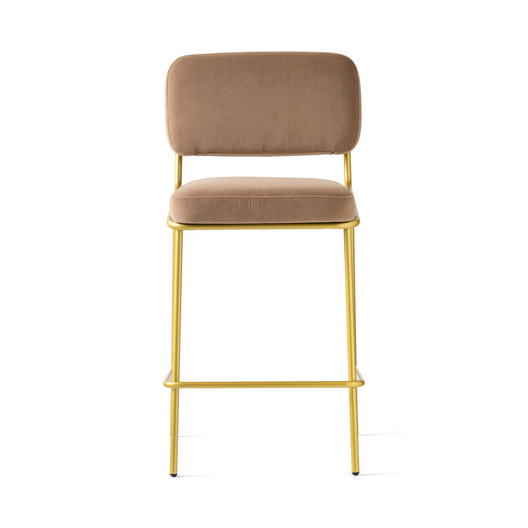 Camel Brown Upholstered Counter Stool with Painted Brass Frame
