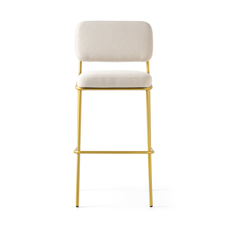 Painted Brass Light Sand Square Base Upholstered Counter Stool