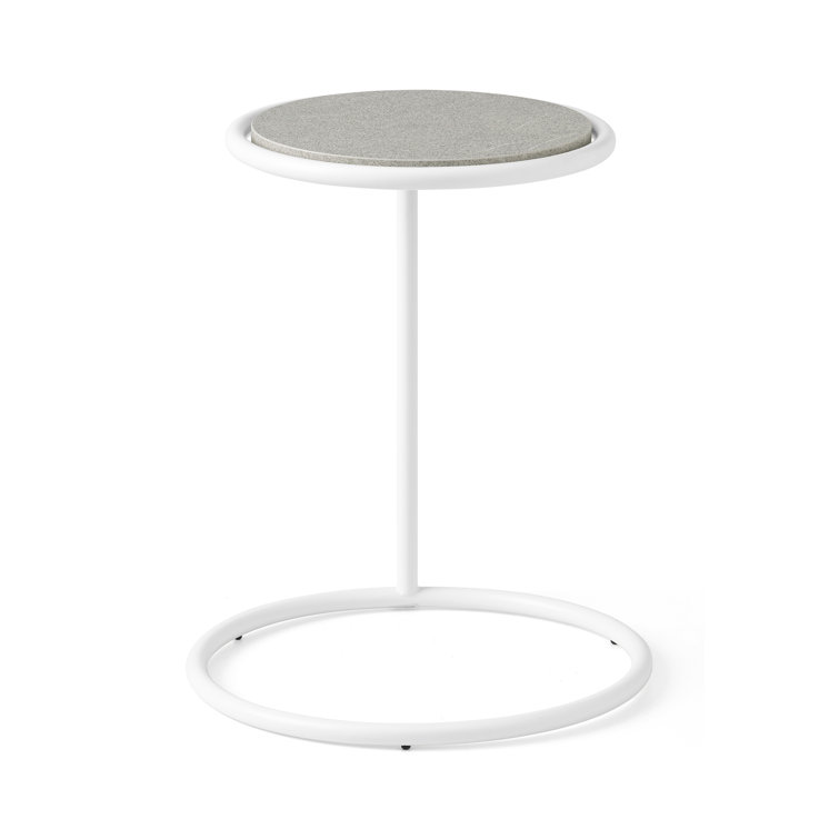 Round White Stone and Wood C End Table