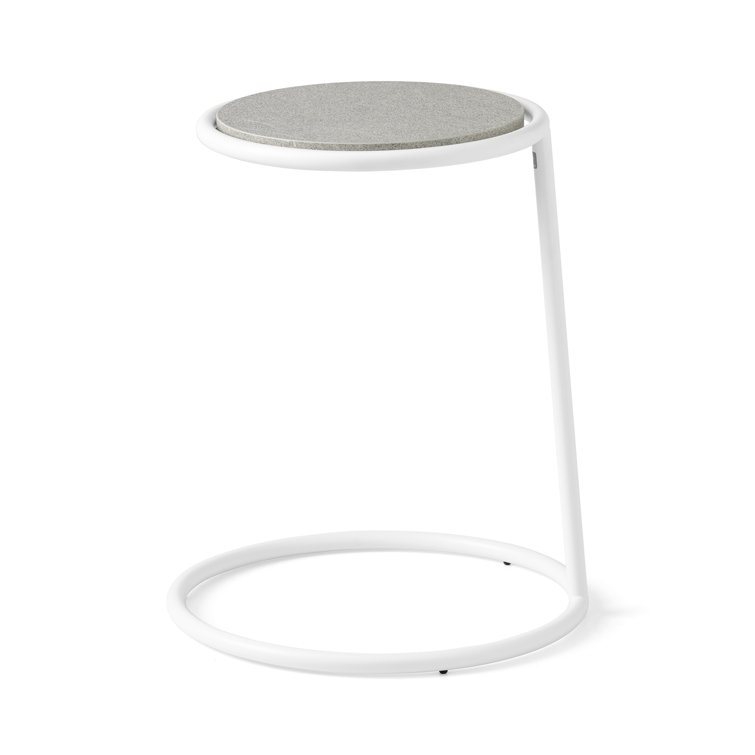 Round White Stone and Wood C End Table