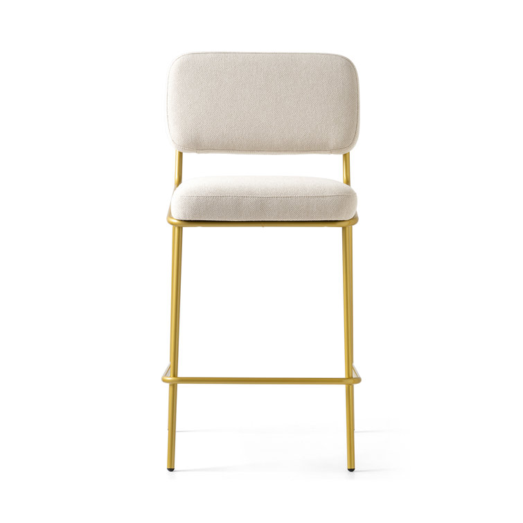 Sand Upholstered Counter Stool with Painted Brass Metal Frame