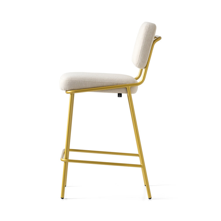 Sand Upholstered Counter Stool with Painted Brass Metal Frame