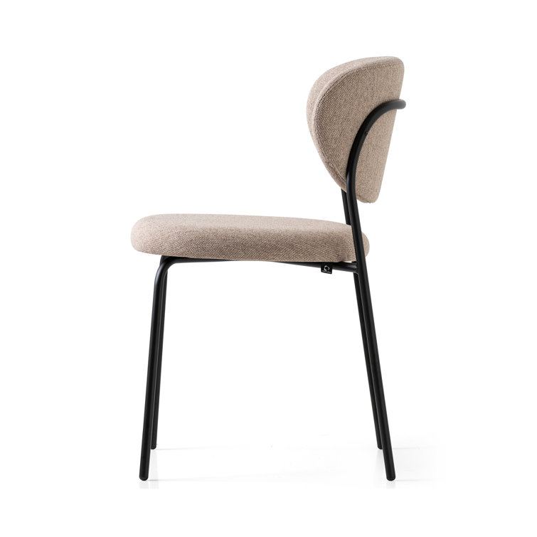 Cozy Upholstered Black Metal Chair with Taupe Fabric