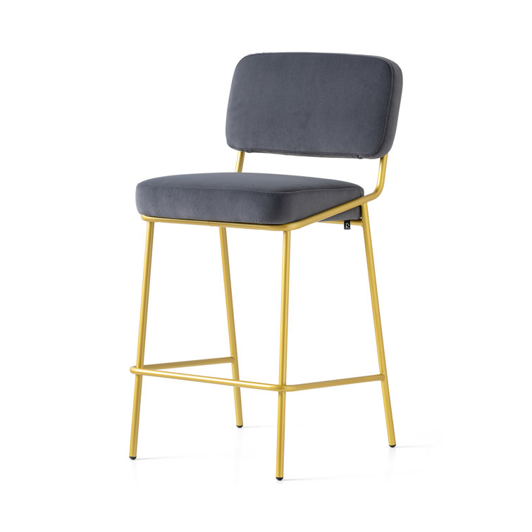 Sand Upholstered Counter Stool with Painted Brass Metal Frame