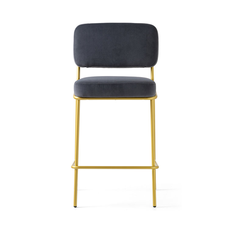 Sand Upholstered Counter Stool with Painted Brass Metal Frame