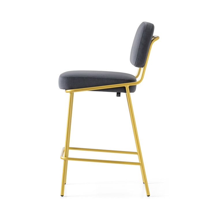 Sand Upholstered Counter Stool with Painted Brass Metal Frame