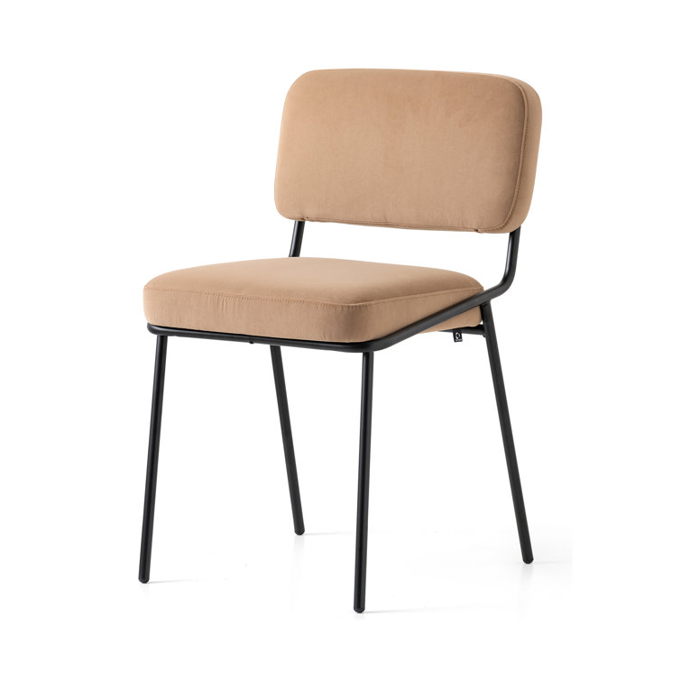 Matt Black Metal Frame Light Sand Upholstered Side Chair