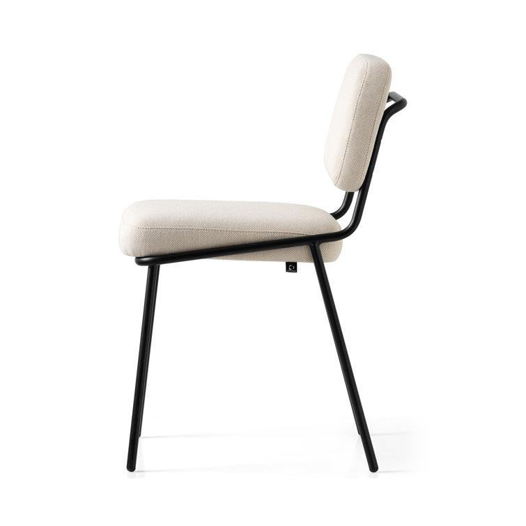Sand Hues & Matte Black Metal Upholstered Side Chair