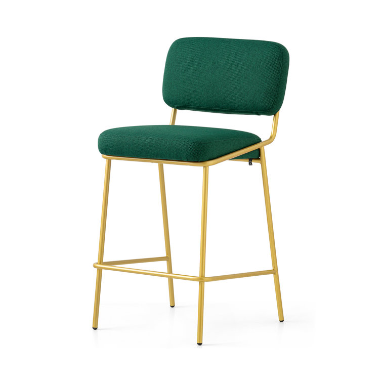 Forest Green Upholstered Counter Stool with Brass Metal Frame