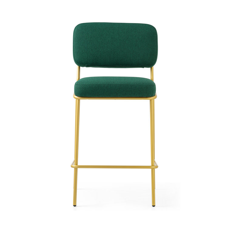 Forest Green Upholstered Counter Stool with Brass Metal Frame