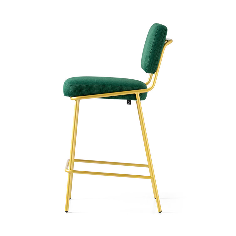 Forest Green Upholstered Counter Stool with Brass Metal Frame