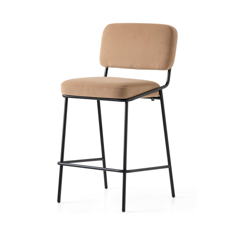 Matte Black Square Base Low Back Upholstered Counter Stool