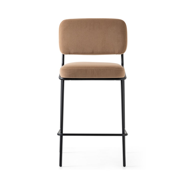 Camel Brown 25.63'' Upholstered Counter Stool with Matte Black Metal Frame
