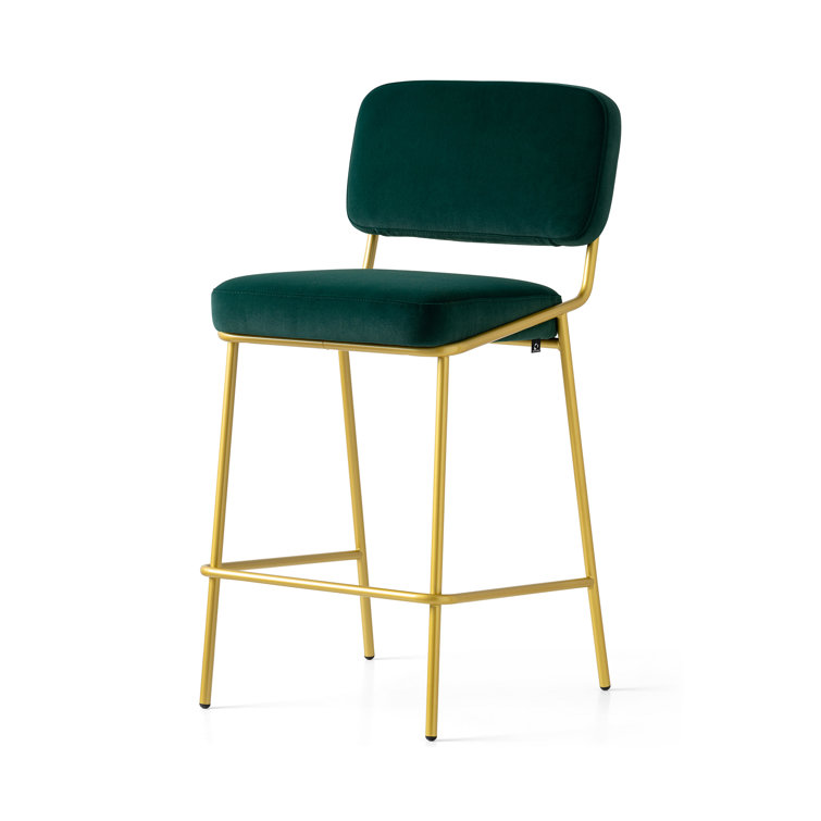 Painted Brass Light Sand Square Base Upholstered Counter Stool