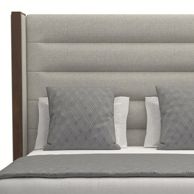 Grey Upholstered Queen Bed with Tufted Headboard and Wood Frame