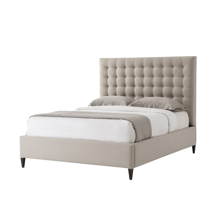 Contemporary Beige Queen Upholstered Bed with Tufted Headboard
