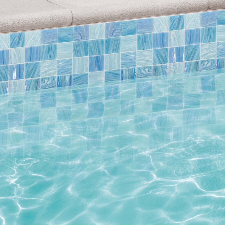 Aqua Blue Sky 2" x 2" Polished Glass Mosaic Tile