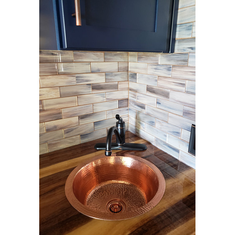 14" Round Hammered Polished Copper Bar Sink