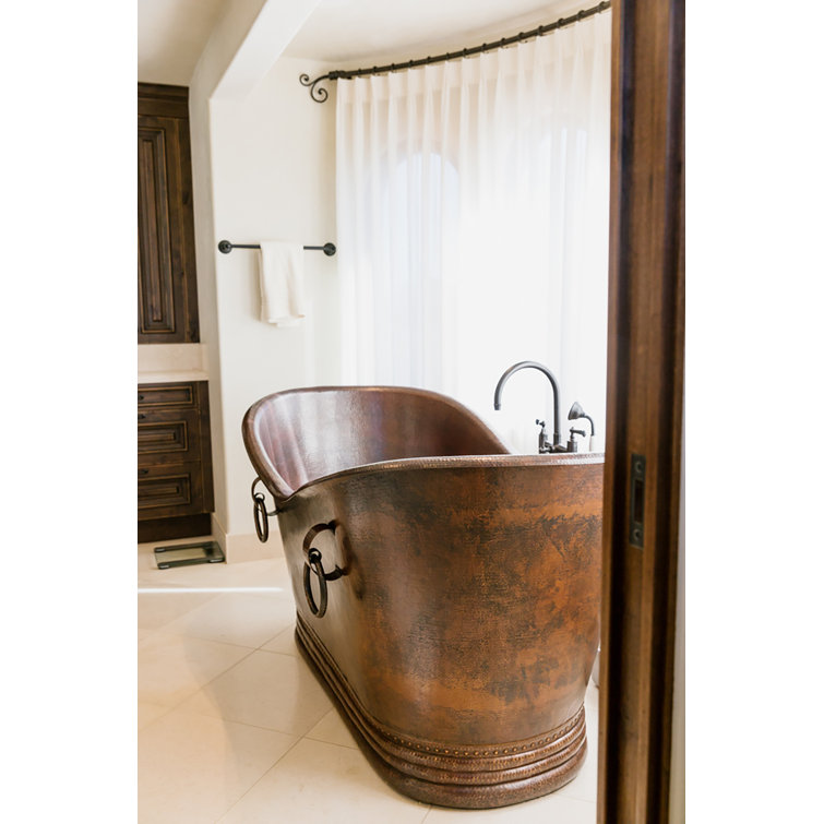 67" Glazed White Hammered Double Slipper Copper Bathtub
