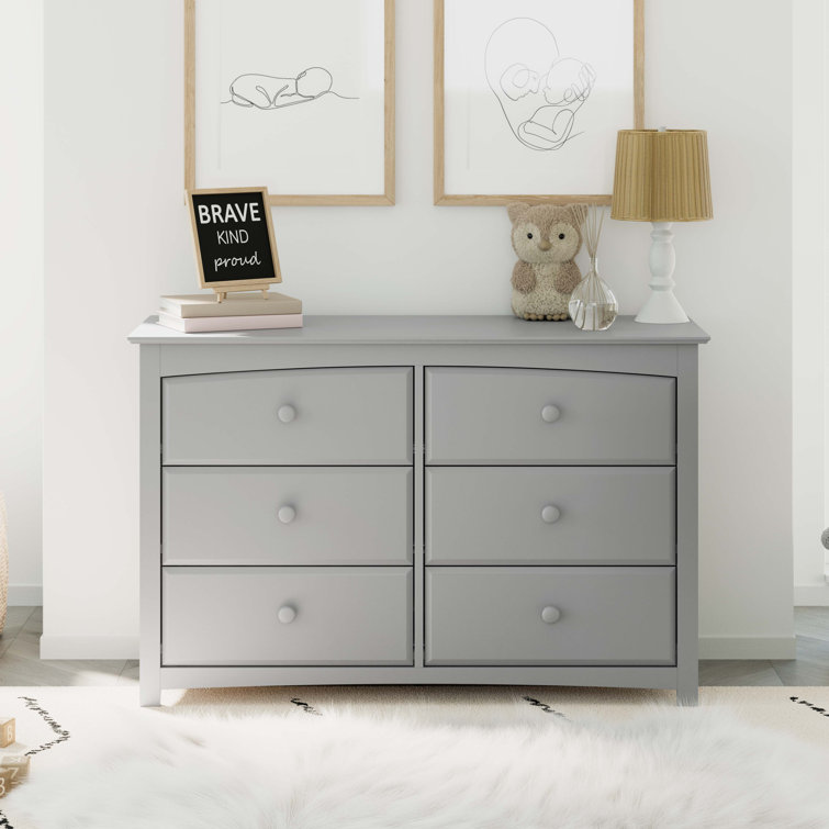 Pebble Gray Double Nursery Dresser with Six Drawers