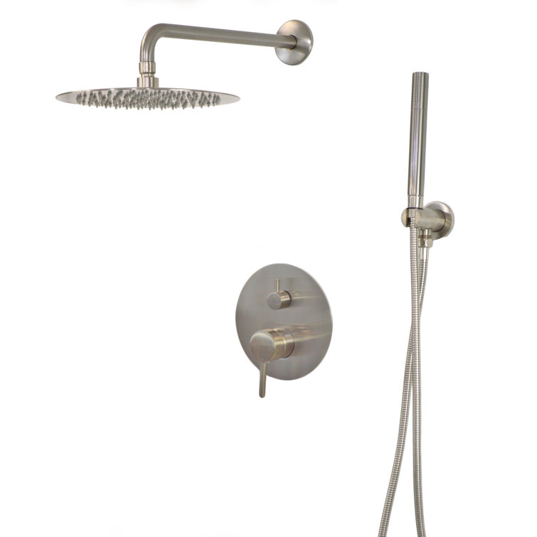 Brushed Nickel Multi-Head Rain Shower System with Valve