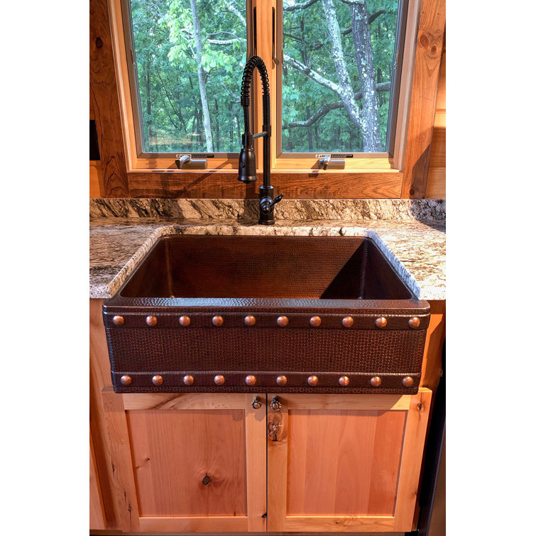 30" Hammered Copper Farmhouse Drop-in Kitchen Sink with Barrel Strap Design