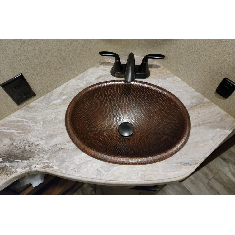 17" Oval Hammered Copper Bathroom Sink with Oil Rubbed Bronze Finish