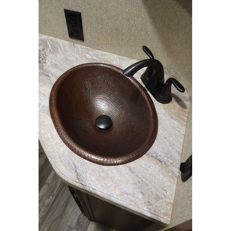 17" Oval Hammered Copper Bathroom Sink with Oil Rubbed Bronze Finish