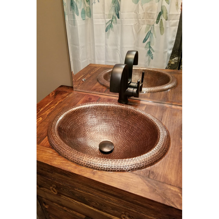 18" Oval Hammered Copper Bathroom Sink with Oil Rubbed Bronze Finish