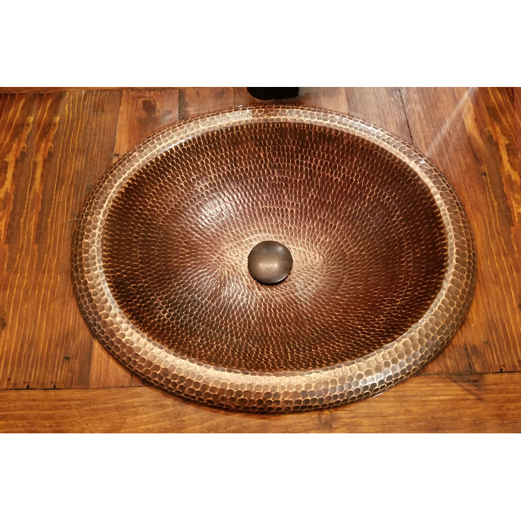 18" Oval Hammered Copper Bathroom Sink with Oil Rubbed Bronze Finish