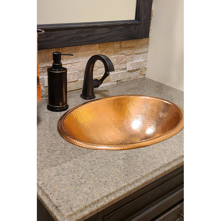 19" Oval Hand-Hammered Polished Copper Undermount Bathroom Sink