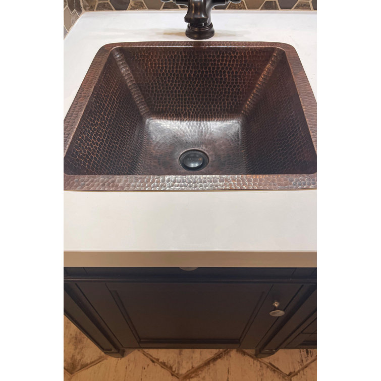15" Square Oil Rubbed Bronze Hammered Copper Bathroom Sink