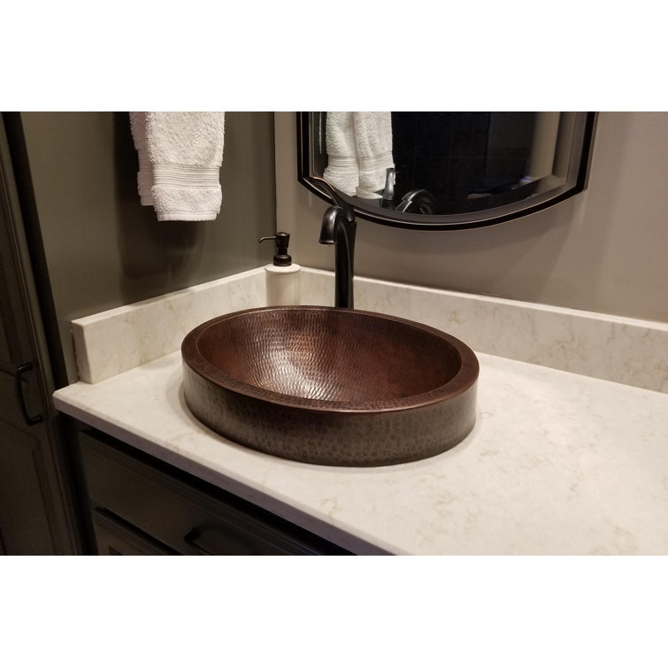 17'' Round Hammered Copper Vessel Sink in Oil Rubbed Bronze