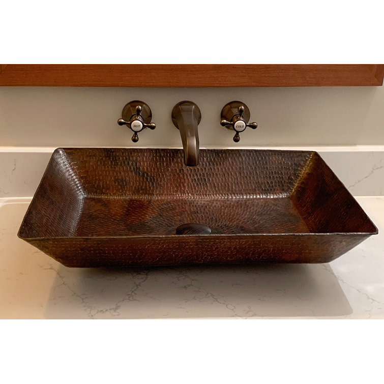 20" Hand Hammered Copper Rectangular Vessel Sink