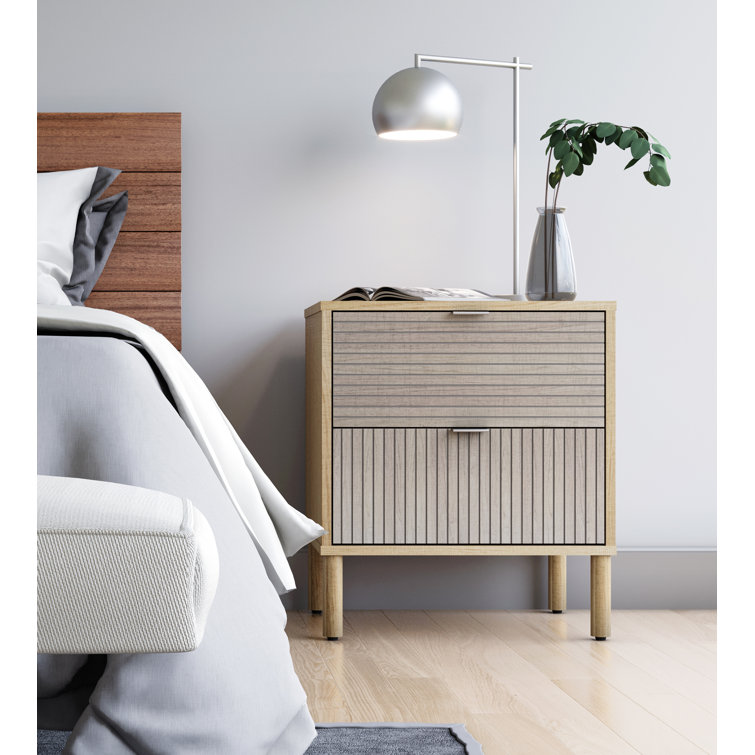 Merk Light Brown Wood 2-Drawer Nightstand
