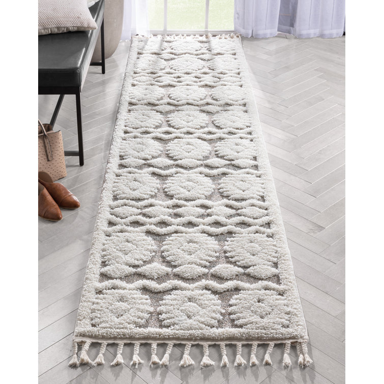 Beige and Gray Geometric High-Low Runner Rug
