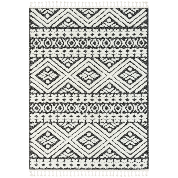 Eliana Dark Gray and White Geometric Synthetic Area Rug