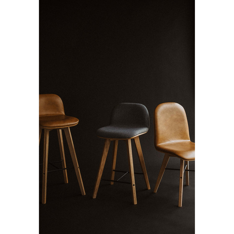 Brown Genuine Leather Upholstered Side Chair with Oak Legs, Set of 2