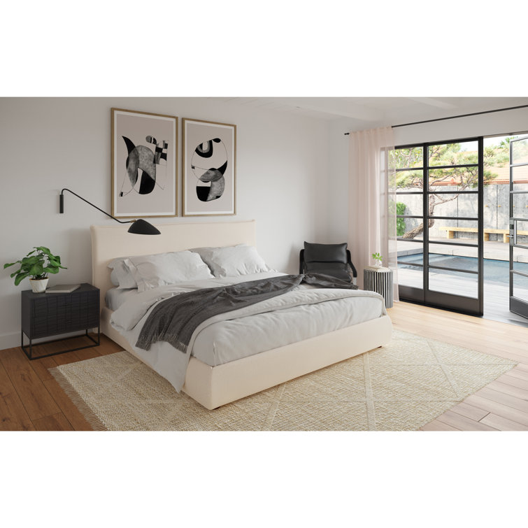 Serene White Velvet King Platform Bed with Tufted Upholstery