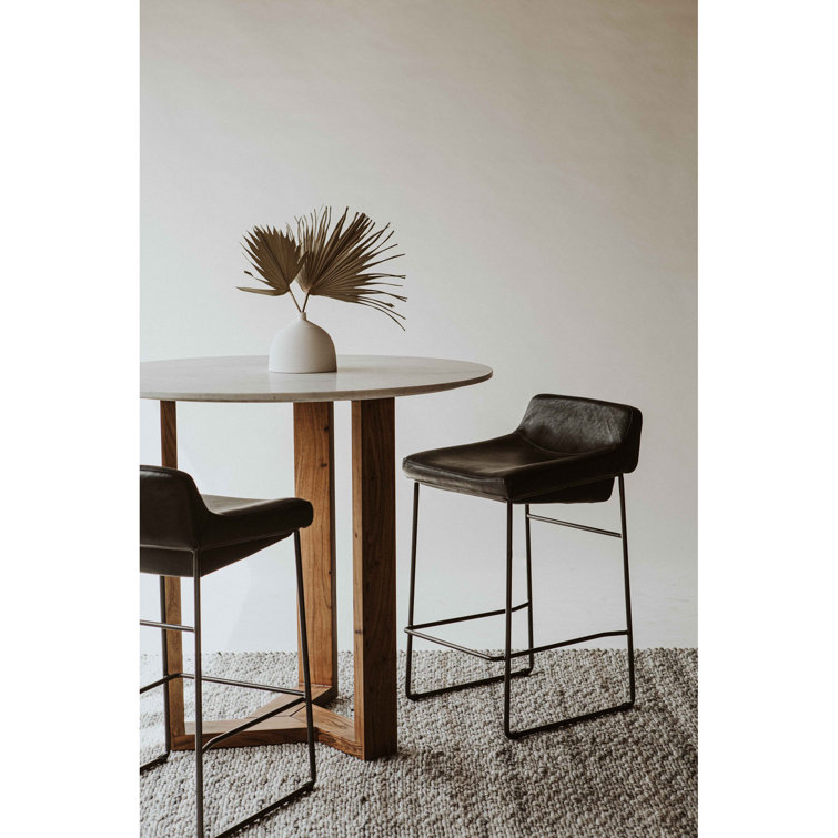 Black Genuine Leather and Iron Saddle Counter Stools, Set of 2