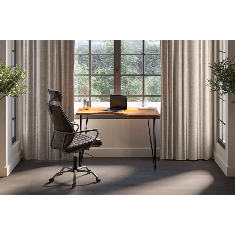 Transitional Onyx Black Leather Swivel Desk Chair with Metal Base