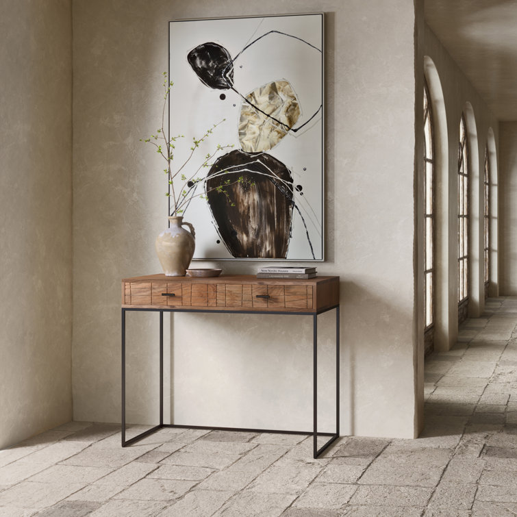 Atelier Natural Acacia Wood Desk with Iron Frame and Dual Drawers