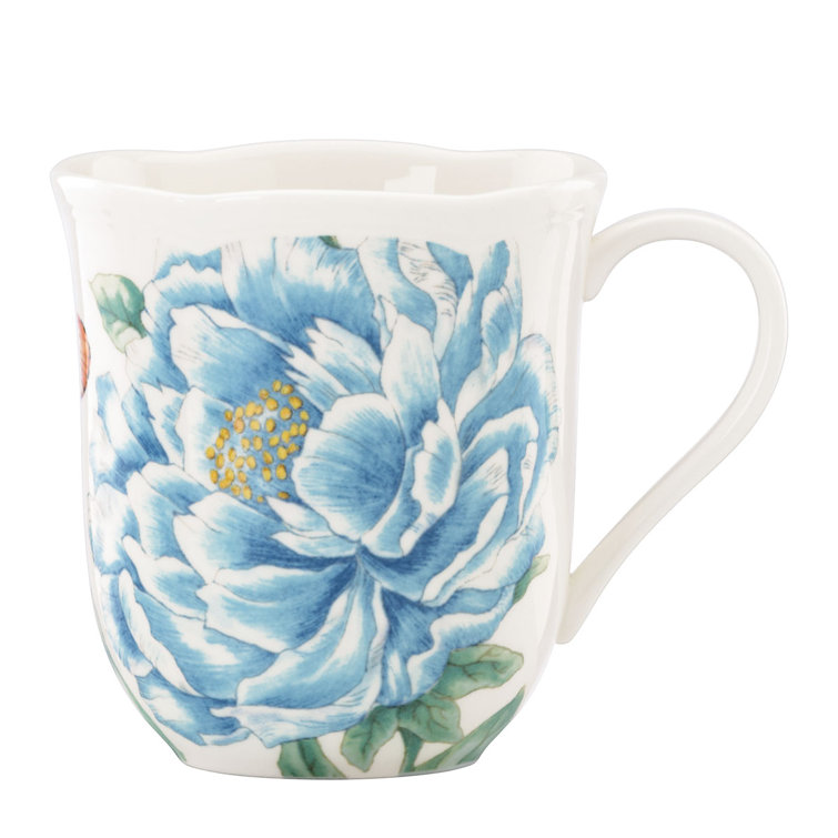 Butterfly Meadow Blue Ceramic Mug Set with Floral Design