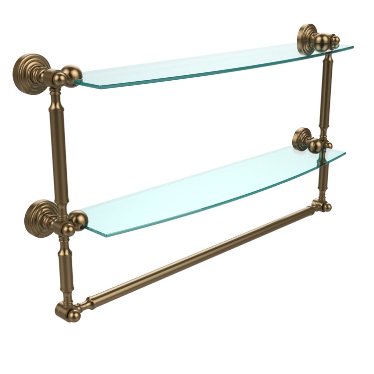 Brushed Bronze 24" Glass Wall Shelf with Towel Bar