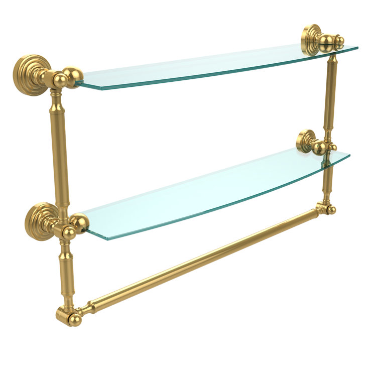 Polished Brass 24" Glass Wall Shelf with Towel Bar