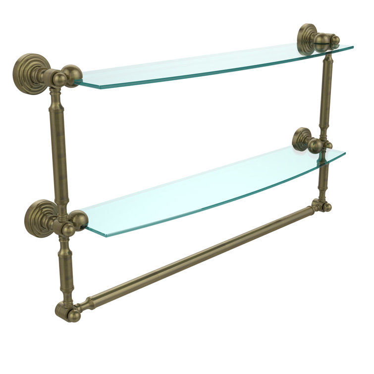 Antique Brass 24" Two-Tier Glass Shelf with Towel Bar